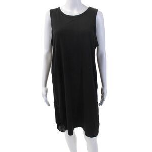 Clu TOO Womens Cotton Sleeveless Pleated Panel Detail Trapeze Dress Black Size L
